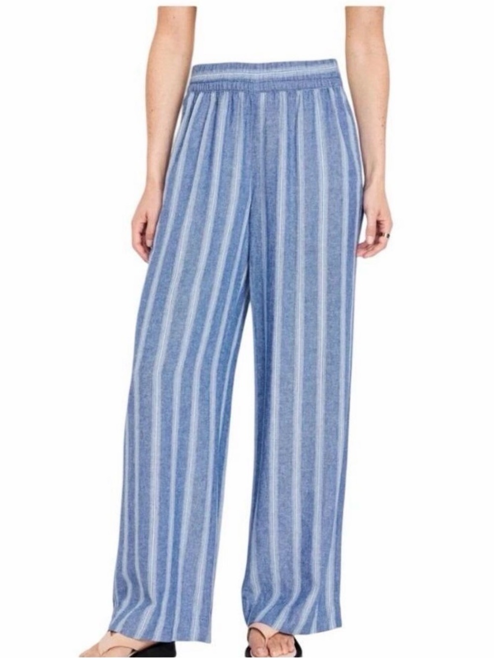 Old Navy Blue Stripe High Rise Comfort Waistband Wide Leg Pants Size Medium
